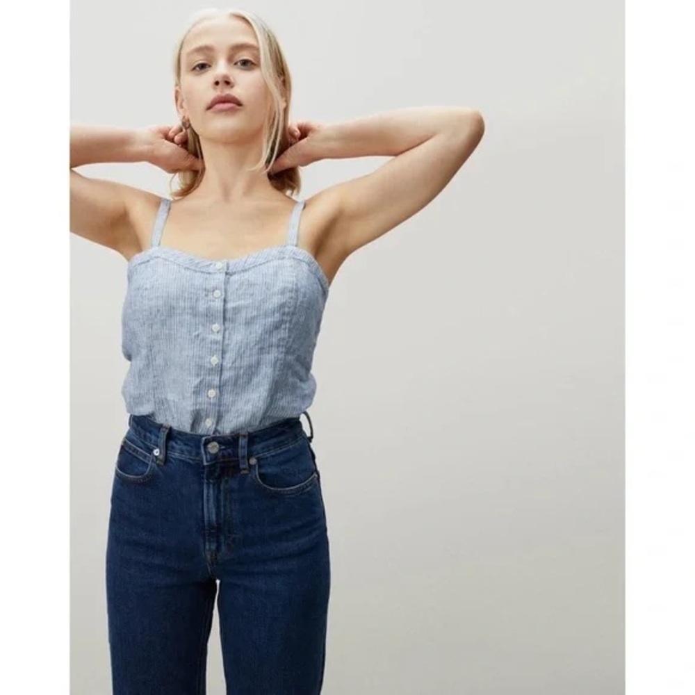 Everlane linen picnic top - pinstripe - size 2